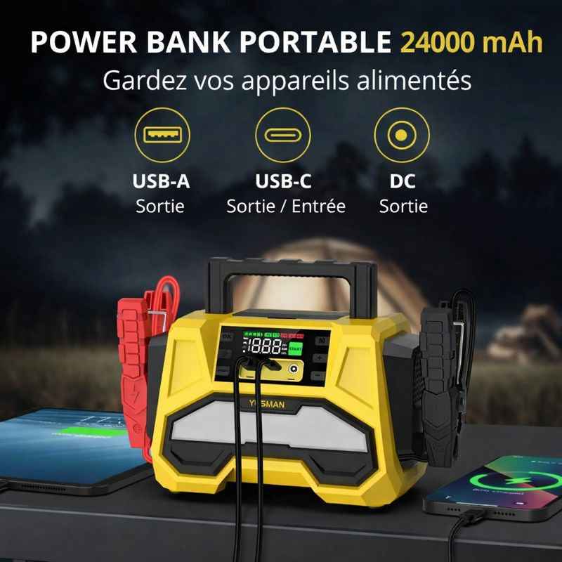 Powerbank Booster de Batterie avec Gonfleur de Pneu pour Poids Lourds