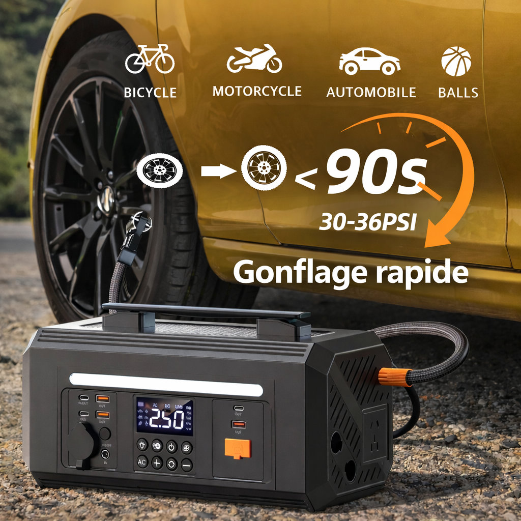 Booster de Batterie Voiture 300W Multifonction – Gonfleur de Pneus, Station Électrique 220V & Powerbank