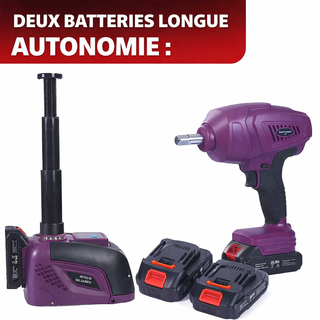 Kits de changement de pneu – Cric et clé à roue rechargeable 5 Tonnes, Batterie 21 V pour Voiture, SUV & Pick-up - Automa