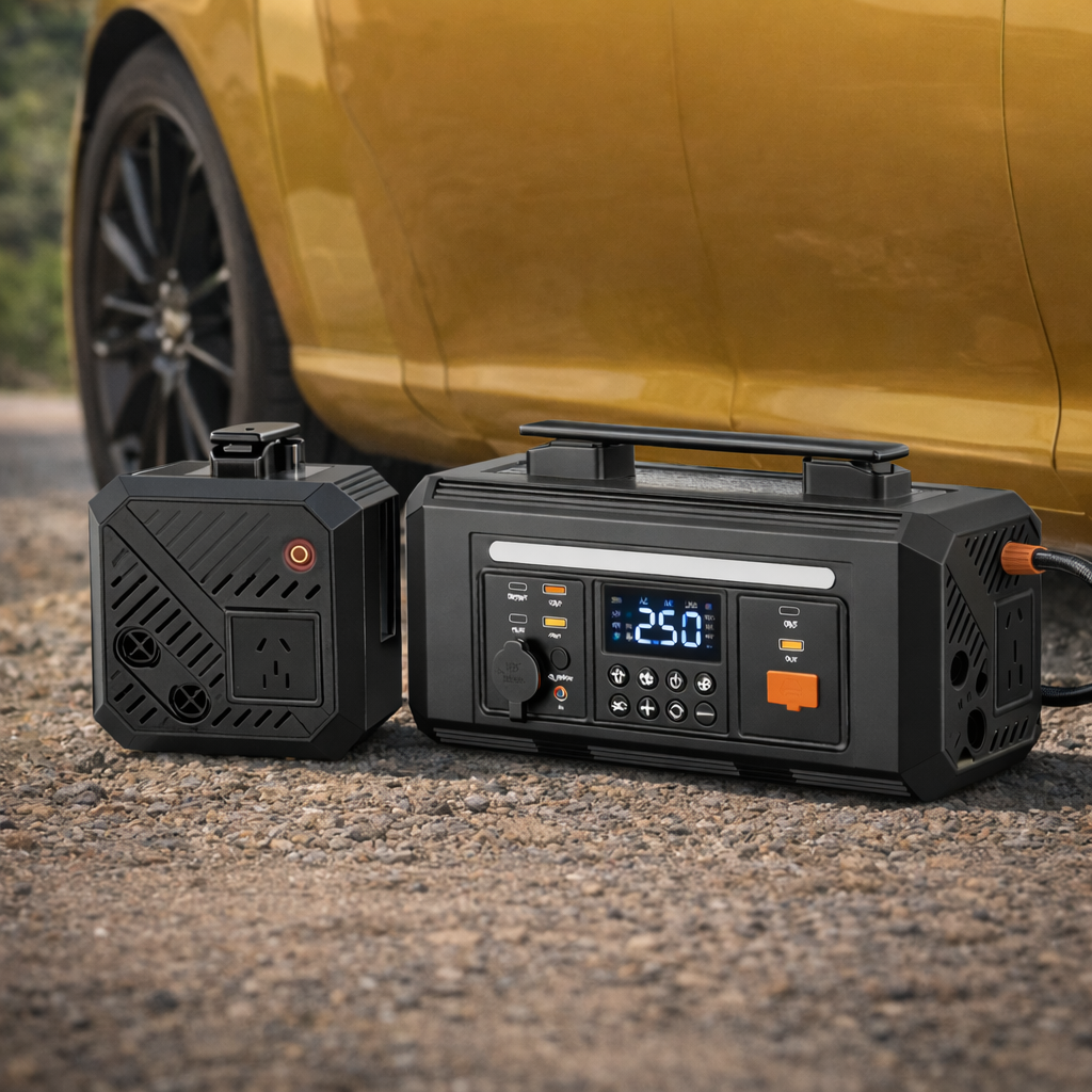 Booster de Batterie Voiture 300W Multifonction – Gonfleur de Pneus, Station Électrique 220V & Powerbank