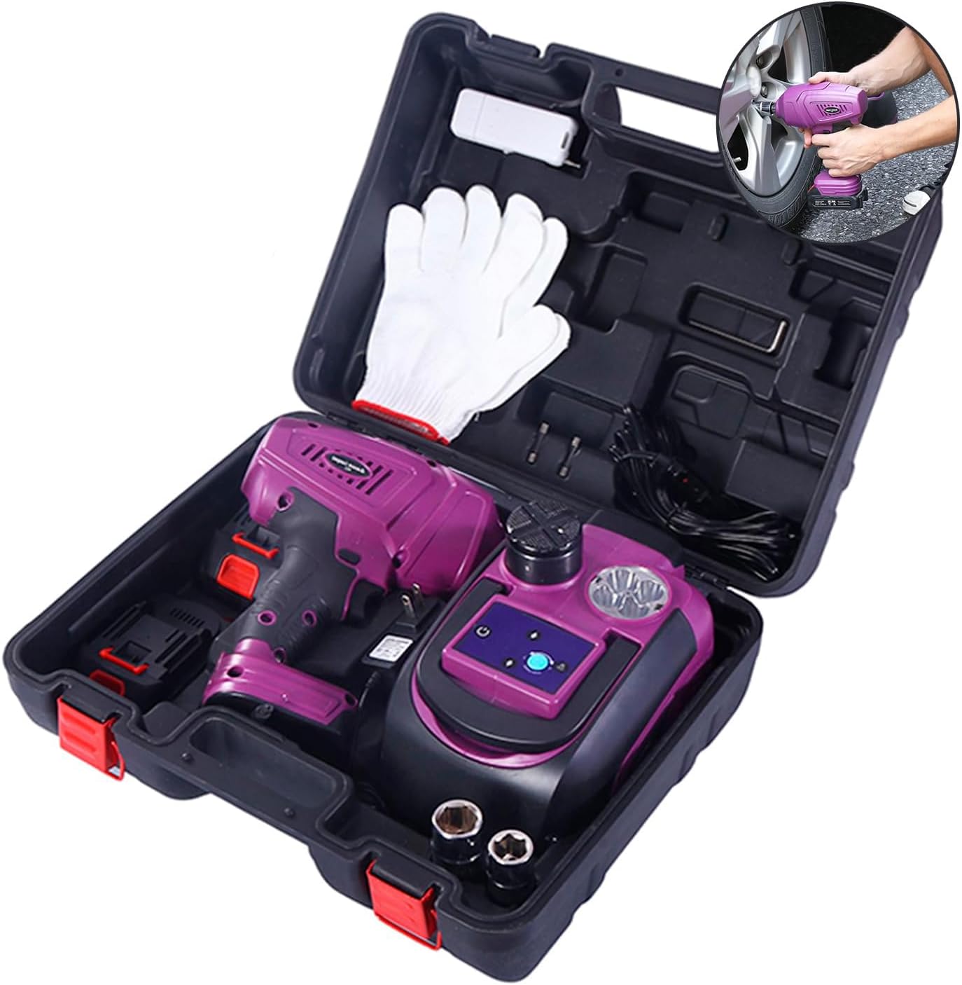 Cric et clé à roue rechargeable 5 Tonnes, Batterie 21 V pour Voiture, SUV & Pick-up