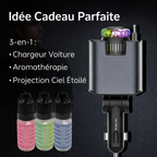 Chargeur Voiture 5-en-1 45W avec Projecteur Étoiles & Diffuseur de Parfum – Câble Rétractable