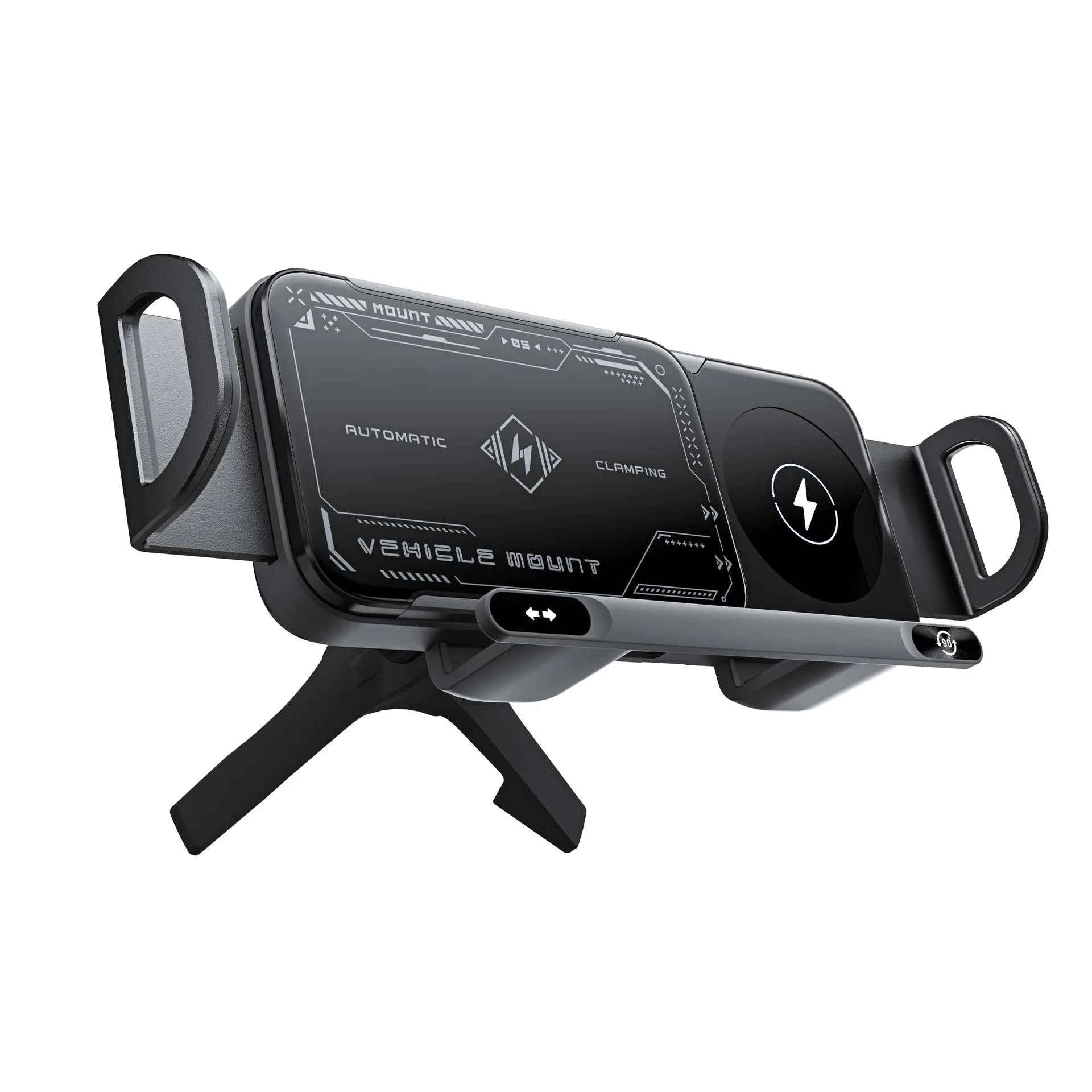 Support de Téléphone Voiture Rotatif Automatique 2-en-1 – Chargeur Sans Fil Rapide 15W